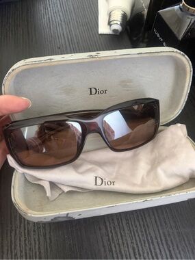 Dior Brown Rectangular Sunglasses with Brown Lenses